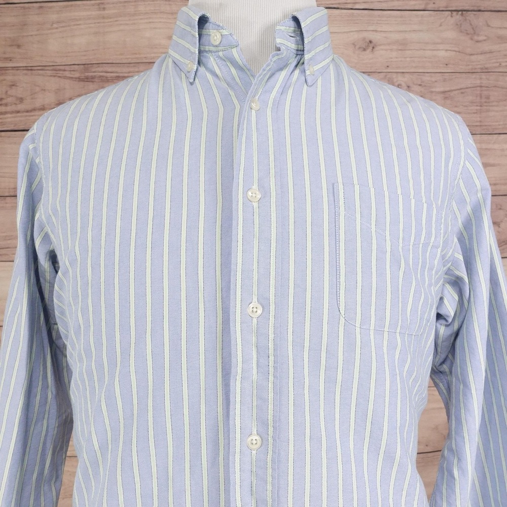Cremieux Shirt Mens M Blue Striped Long Sleeve Button-Up Oxford Cotton Casual
